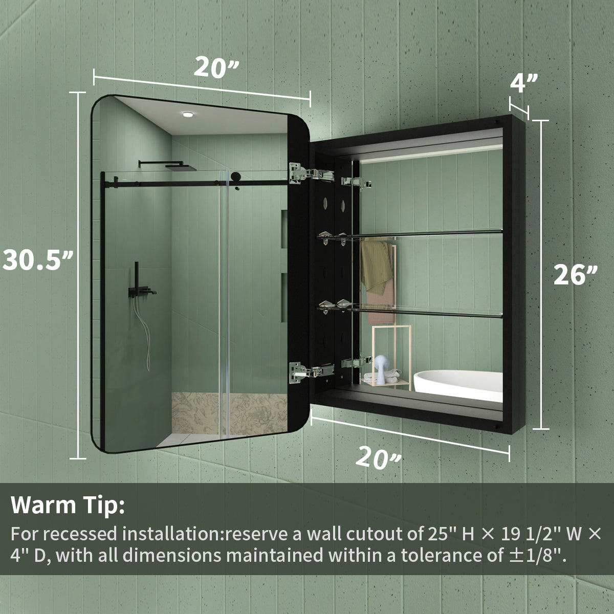 Framed Recessed or Surface-Mount Rectangular Matte Black Aluminum Medicine Cabinet with Mirror FMC-2026-BL07_8fa6d5d9-572b-4092-8949-479392497ecc