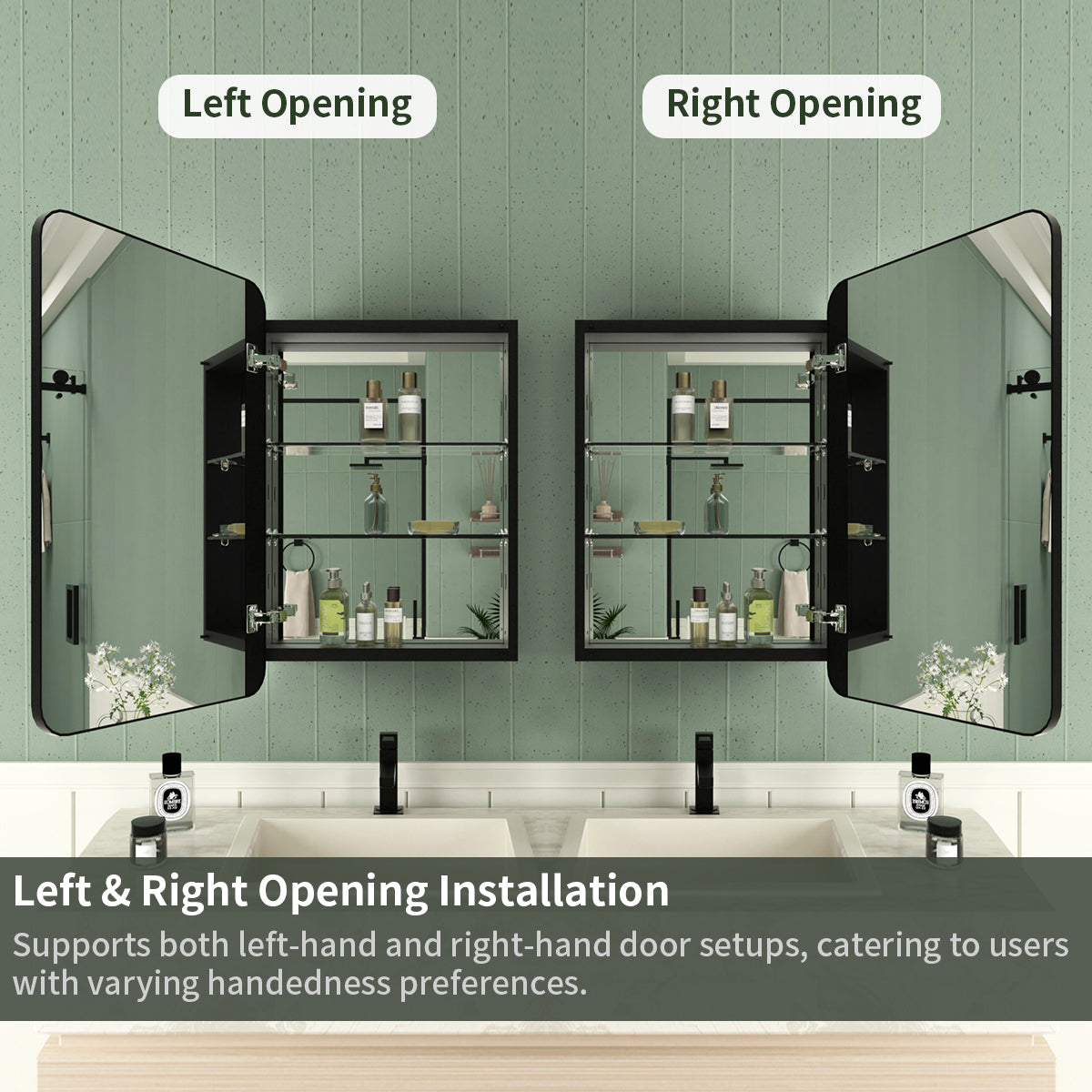 Framed Recessed or Surface-Mount Rectangular Matte Black Aluminum Medicine Cabinet with Mirror FMC-2026-BL10_8730443e-29f1-482b-8c23-e1bd2e8dc40a