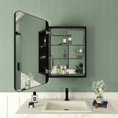 Framed Recessed or Surface-Mount Rectangular Matte Black Aluminum Medicine Cabinet with Mirror FMC-2026-BL13