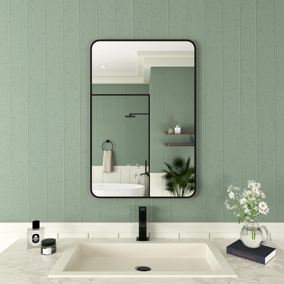 Framed Recessed or Surface-Mount Rectangular Matte Black Aluminum Medicine Cabinet with Mirror 23 in. x 30 in. FMC-2330-BL01