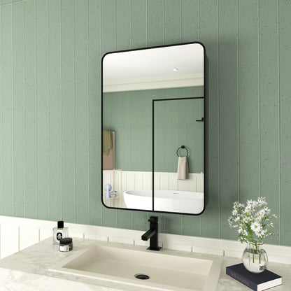 Framed Recessed or Surface-Mount Rectangular Matte Black Aluminum Medicine Cabinet with Mirror FMC-2330-BL02
