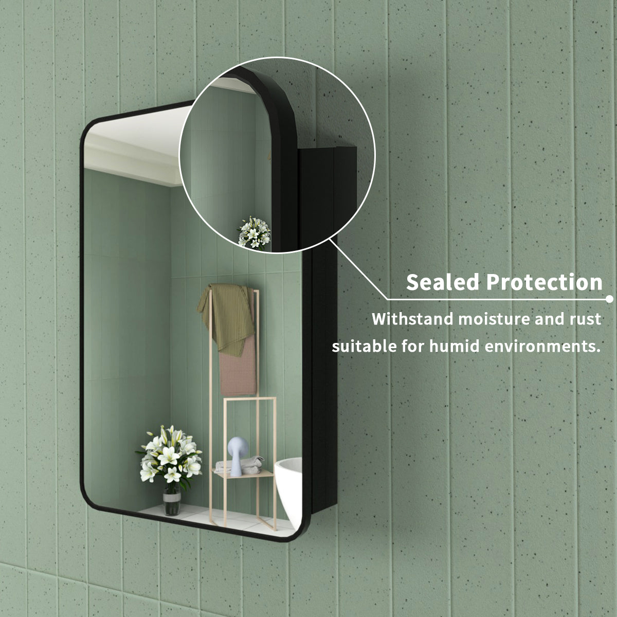 Framed Recessed or Surface-Mount Rectangular Matte Black Aluminum Medicine Cabinet with Mirror FMC-2330-BL06