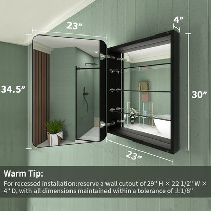 Framed Recessed or Surface-Mount Rectangular Matte Black Aluminum Medicine Cabinet with Mirror FMC-2330-BL07