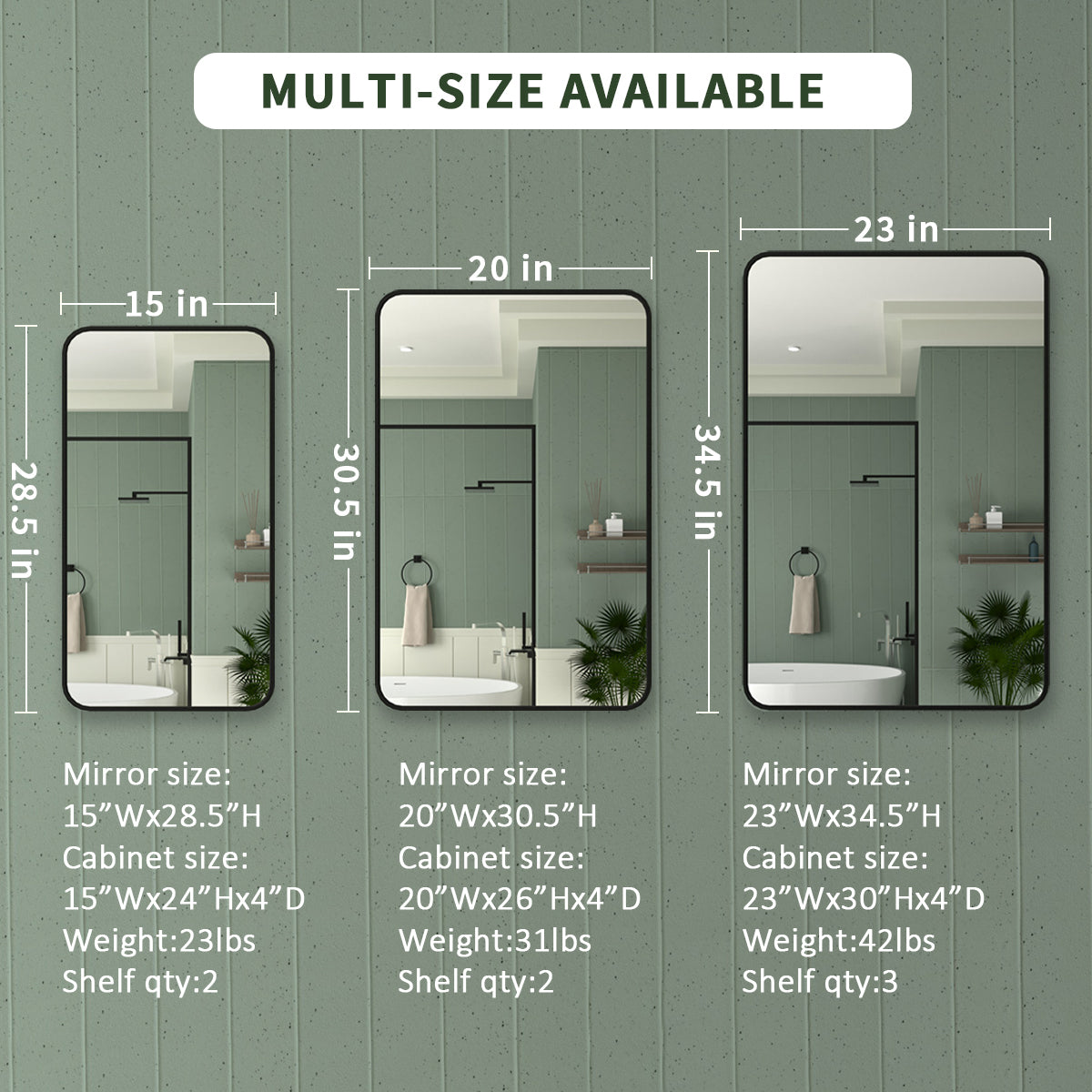 Framed Recessed or Surface-Mount Rectangular Matte Black Aluminum Medicine Cabinet with Mirror FMC-2330-BL08