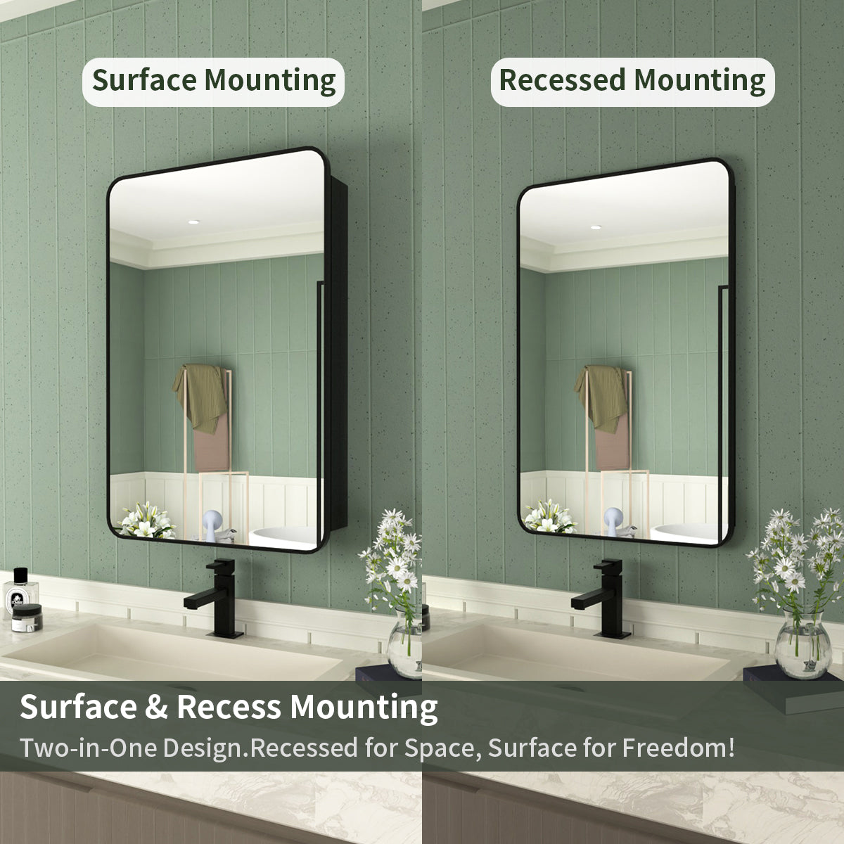 Framed Recessed or Surface-Mount Rectangular Matte Black Aluminum Medicine Cabinet with Mirror FMC-2330-BL11_670f6d65-c5e1-4dfa-ae61-4bf63602446a