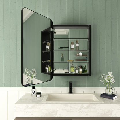 Framed Recessed or Surface-Mount Rectangular Matte Black Aluminum Medicine Cabinet with Mirror FMC-2330-BL13