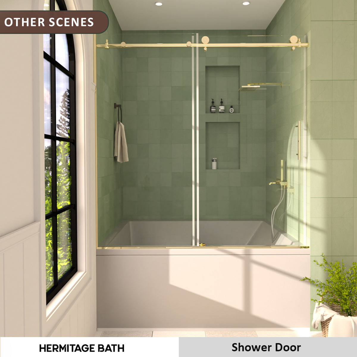 Bodum 60 in. W x 60 in. H Sliding Semi Frameless Tub Door in Chrome Finish with Clear Glass HB7051D-6060G-11