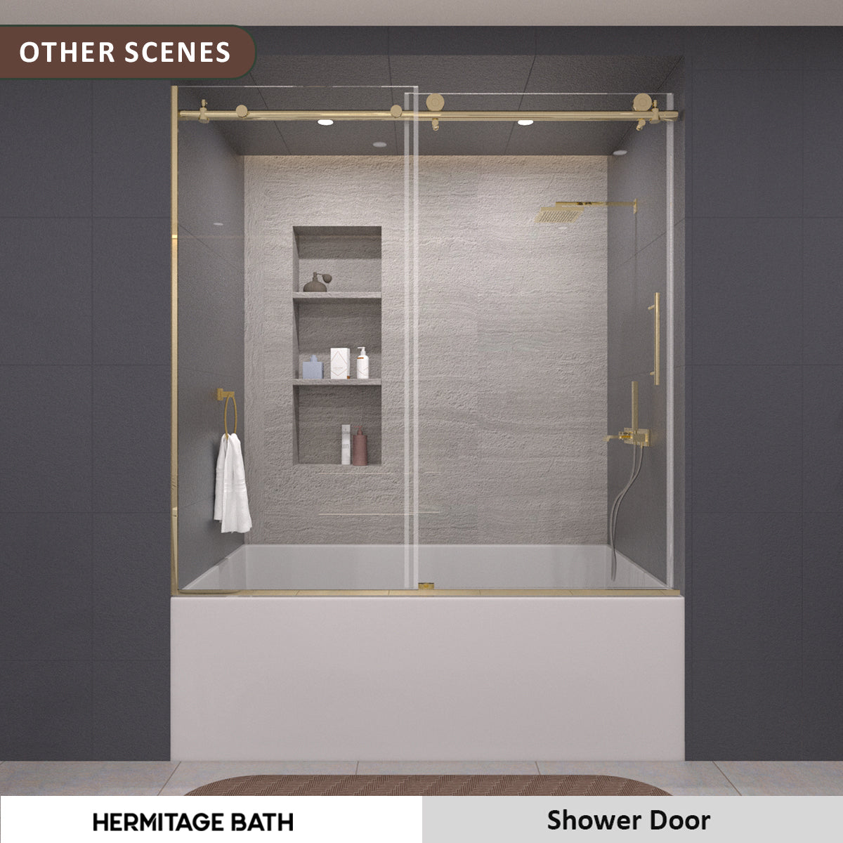 Brewo 60 in. W x 60 in. H Sliding Semi Frameless Tub Door with Clear Glass HB7051D-6060G-12_1ba4cf9c-d89f-484e-ad28-11b1a4a11c25