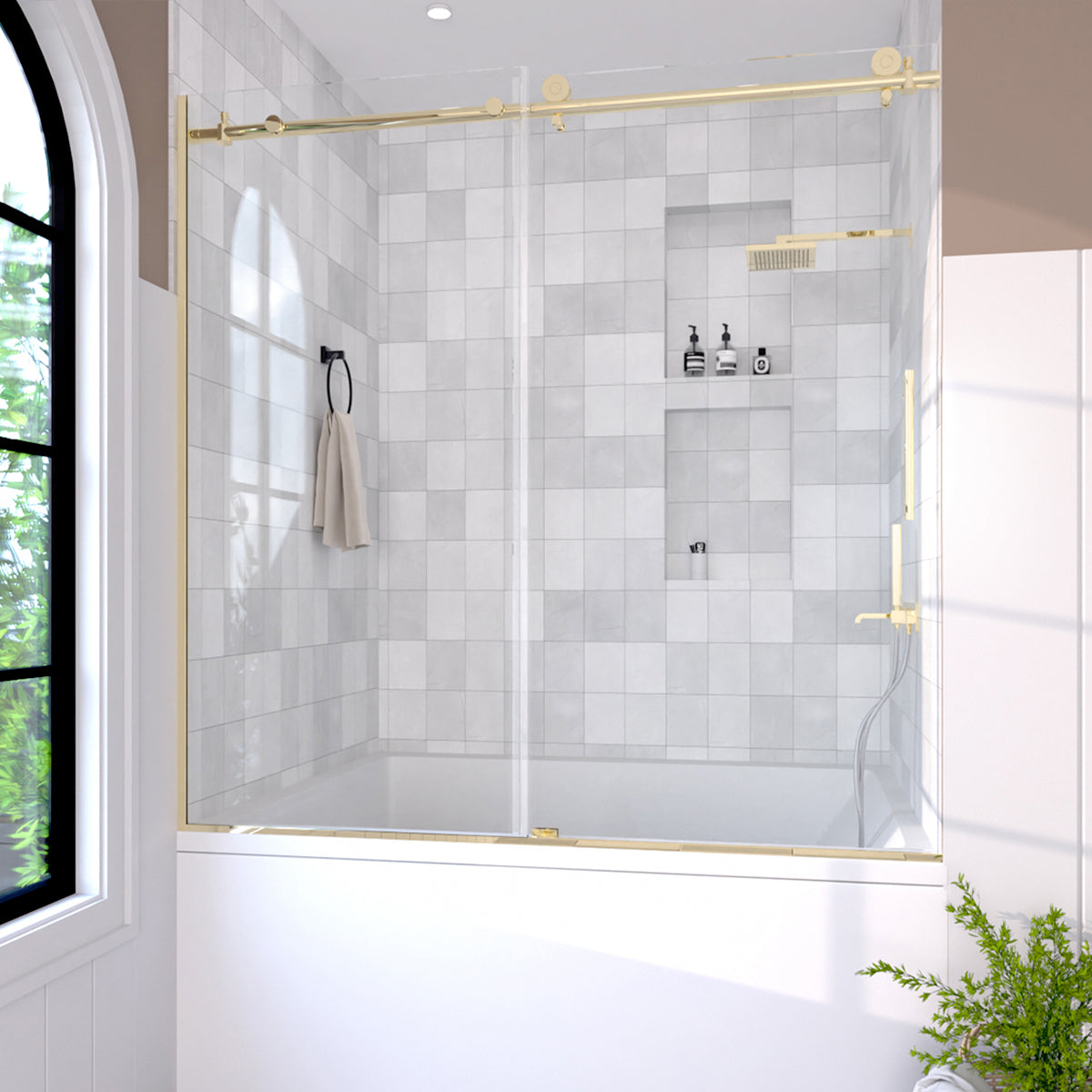 Bodum 60 in. W x 60 in. H Sliding Semi Frameless Tub Door in Chrome Finish with Clear Glass HB7051D-6060G-2