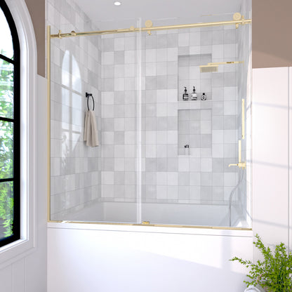 Bodum 60 in. W x 60 in. H Sliding Semi Frameless Tub Door in Chrome Finish with Clear Glass HB7051D-6060G-2