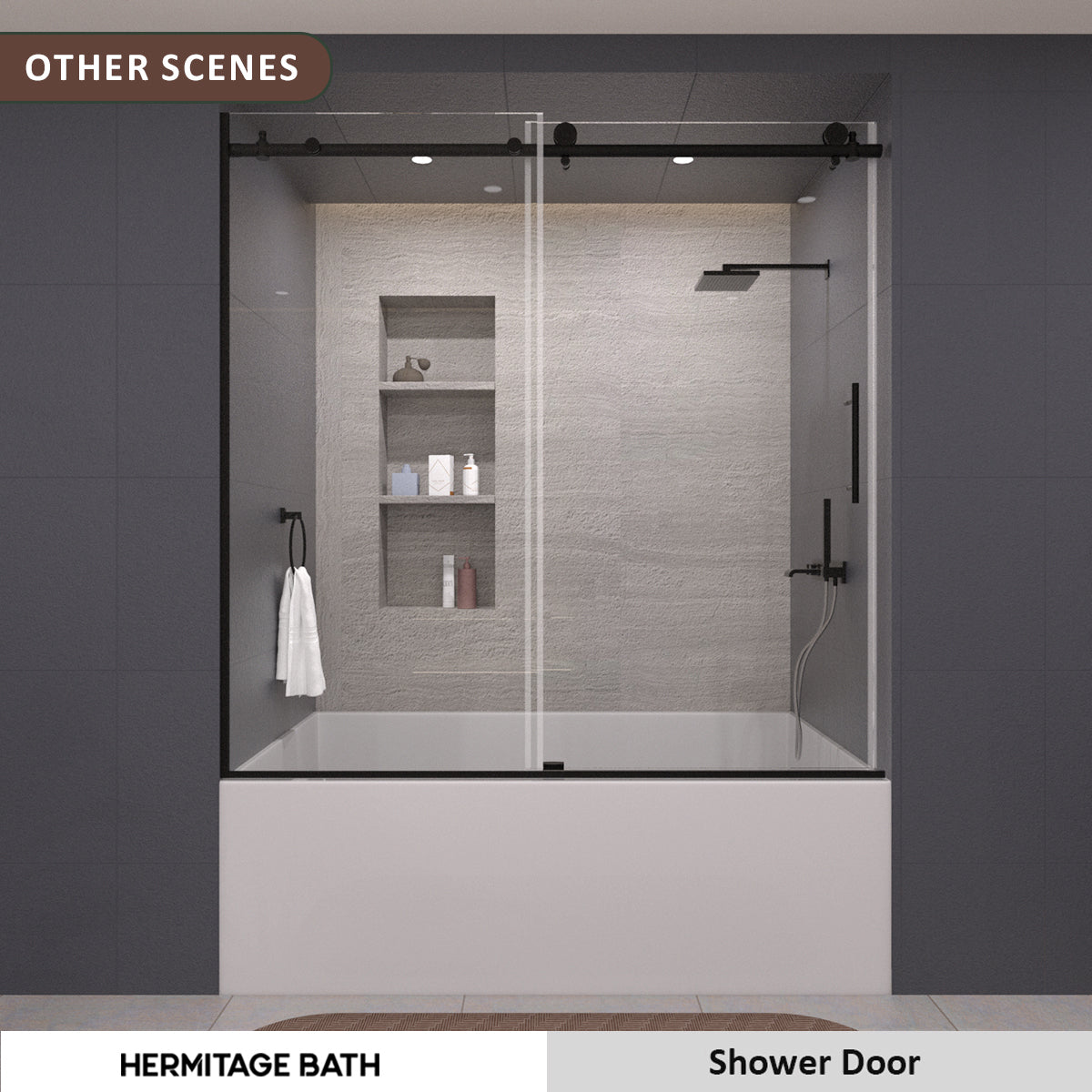 Brewo 60 in. W x 60 in. H Sliding Semi Frameless Tub Door with Clear Glass HB7051D-6060MB-12_5f65477b-55a4-4566-9ec2-0b7fb8772ad5