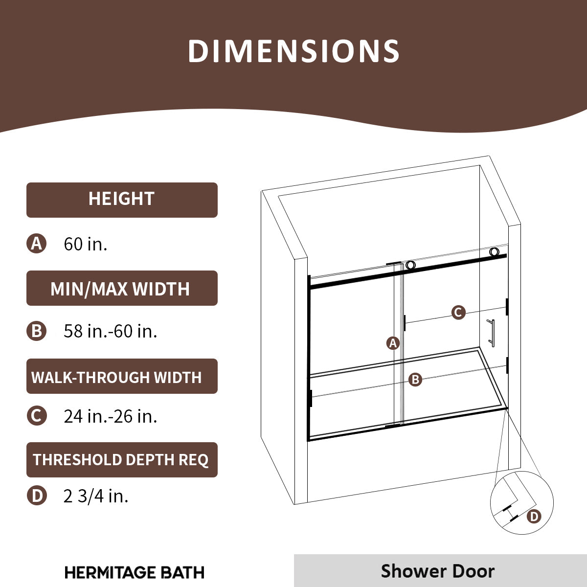 Bodum 60 in. W x 60 in. H Sliding Semi Frameless Tub Door in Chrome Finish with Clear Glass HB7051D-6060MB-3