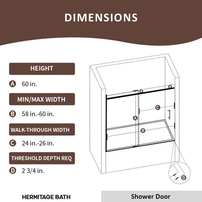 Brewo 60 in. W x 60 in. H Sliding Semi Frameless Tub Door with Clear Glass HB7051D-6060MB-3_8cf42d01-aba4-48d9-aafc-9be50c42b379