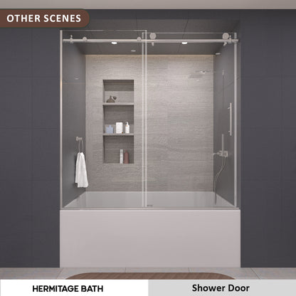 Bodum 60 in. W x 60 in. H Sliding Semi Frameless Tub Door in Chrome Finish with Clear Glass HB7051D-6060SV-12
