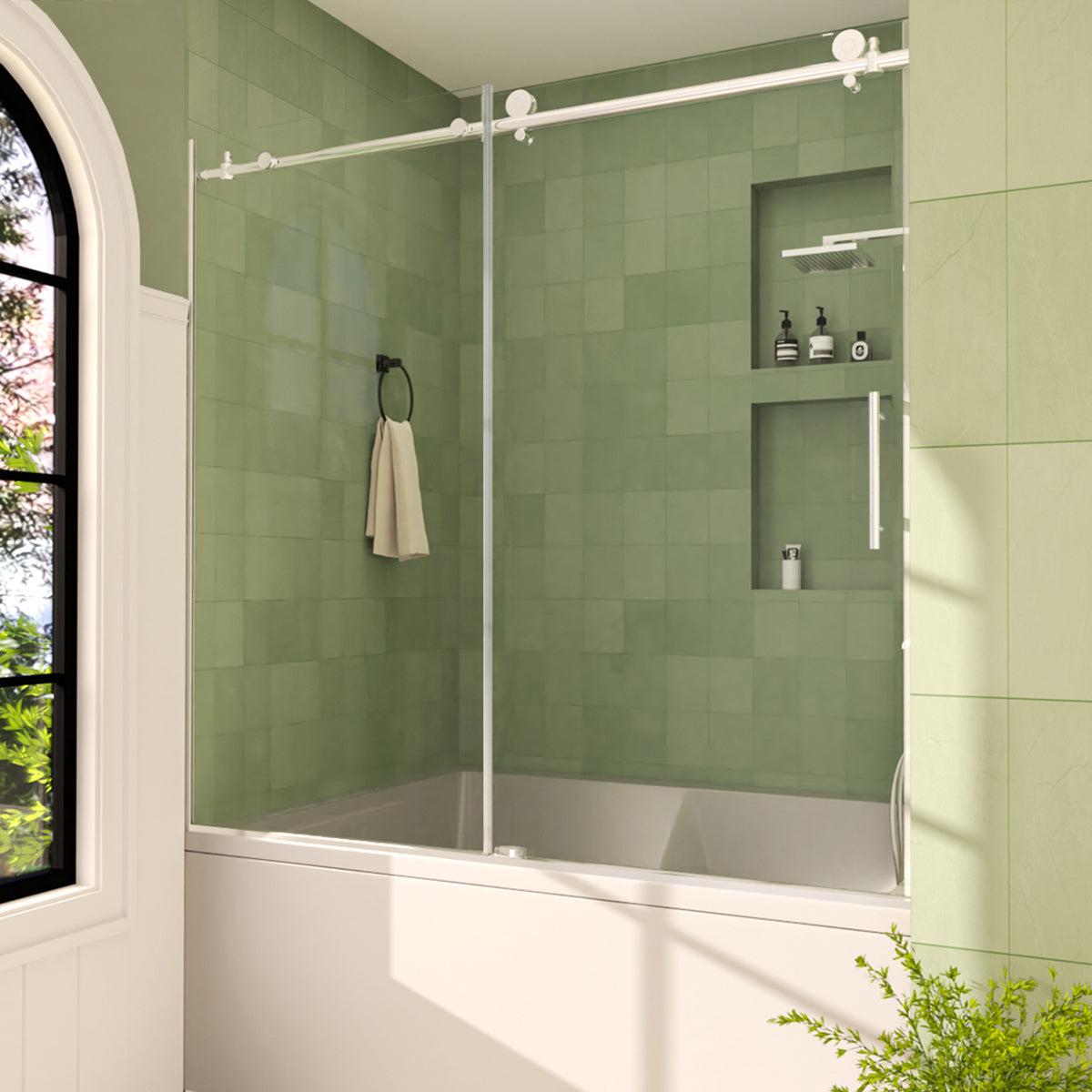 Bodum 60 in. W x 60 in. H Sliding Semi Frameless Tub Door in Chrome Finish with Clear Glass HB7051D-6060SV-2
