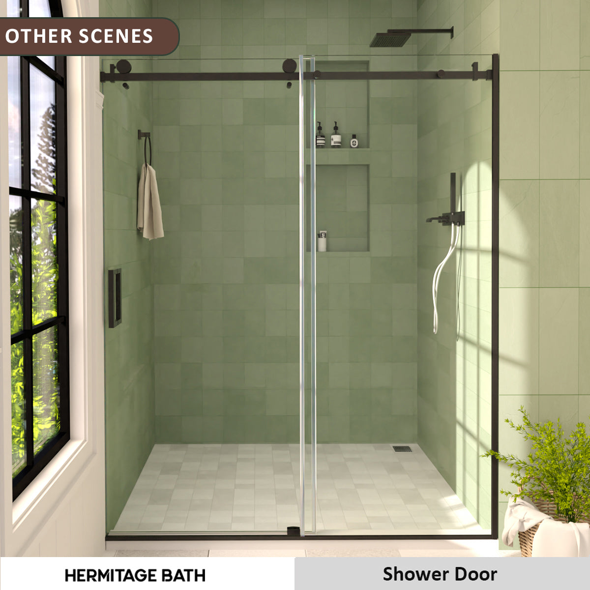 Oceanique 60 in. W x 76 in. H Sliding Semi-Frameless Shower Door with Clear Glass