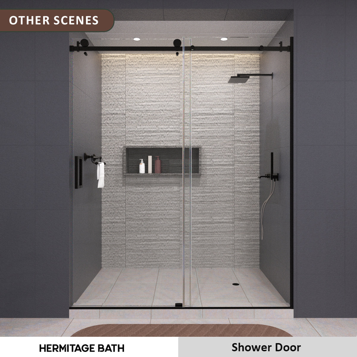 Eletta 60 in. W x 76 in. H Sliding Semi-Frameless Shower Door in Matte Black Finish with Clear Glass HB7151C-7660BL-12