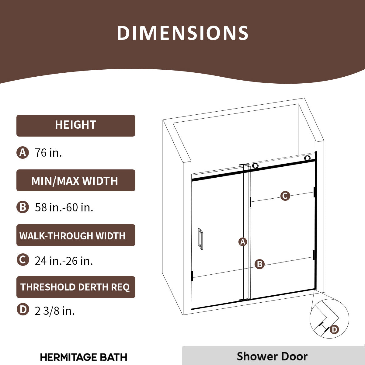 Eletta 60 in. W x 76 in. H Sliding Semi-Frameless Shower Door in Matte Black Finish with Clear Glass HB7151C-7660BL-3