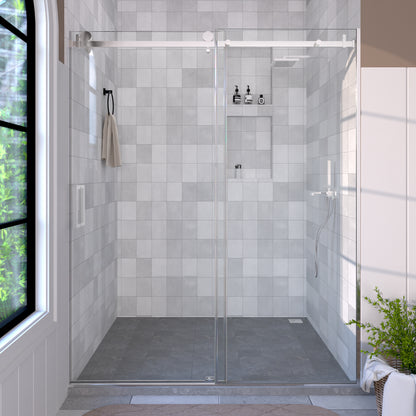 Eletta 60 in. W x 76 in. H Sliding Semi-Frameless Shower Door in Matte Black Finish with Clear Glass Chrome HB7151C-7660SV-1
