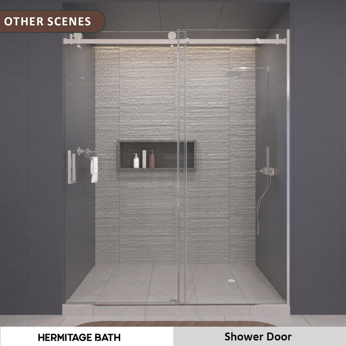 Oceanique 60 in. W x 76 in. H Sliding Semi-Frameless Shower Door with Clear Glass