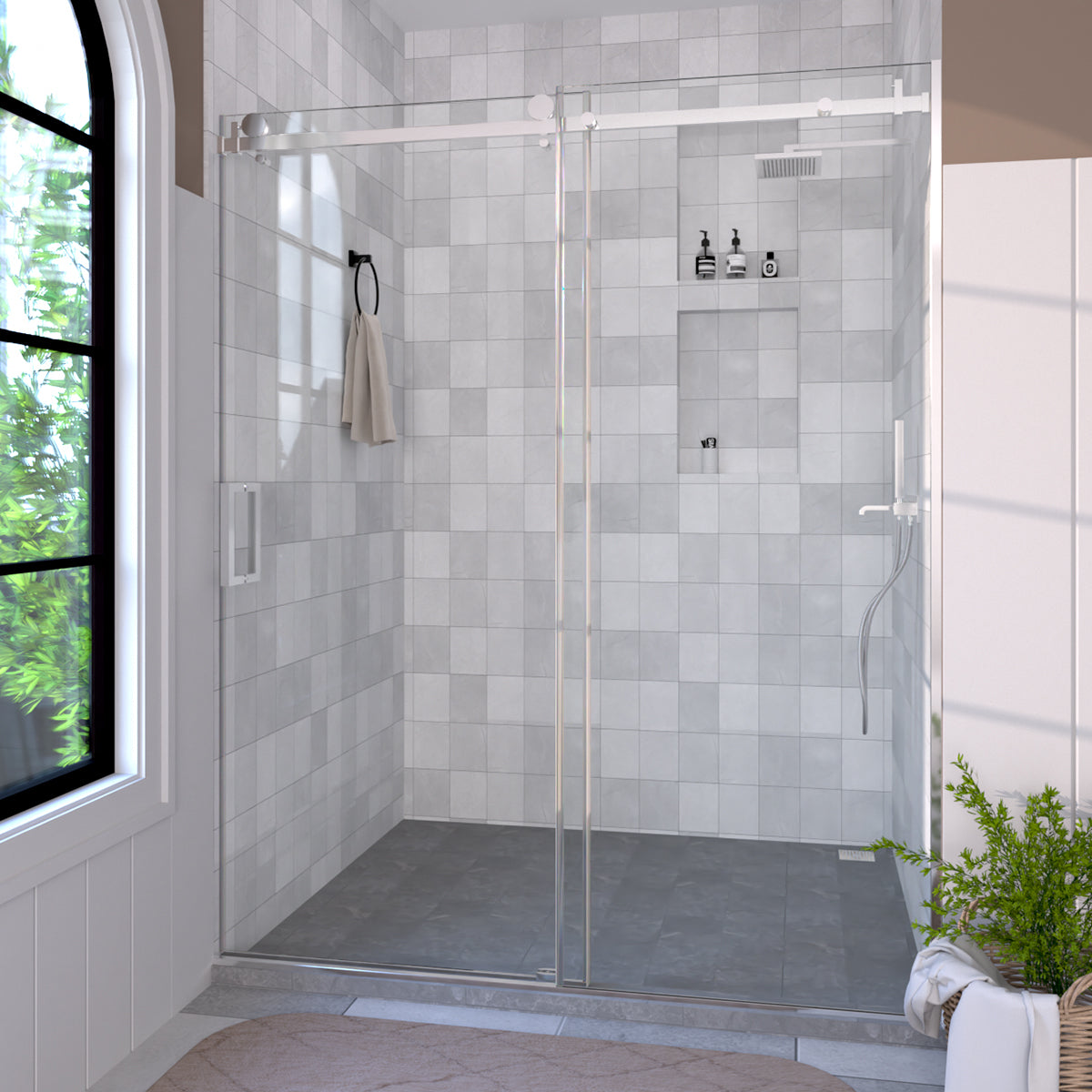 Eletta 60 in. W x 76 in. H Sliding Semi-Frameless Shower Door in Matte Black Finish with Clear Glass HB7151C-7660SV-2