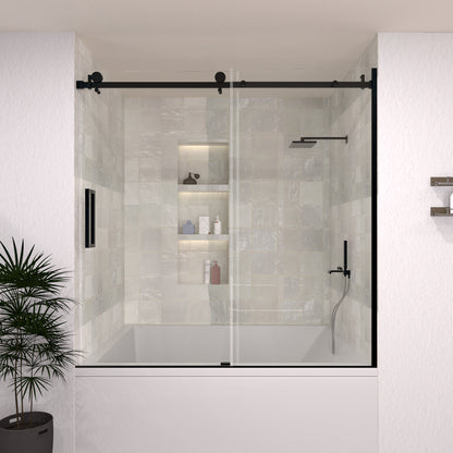 Oceanique 60 in. W x 60 in. H Sliding Semi-Frameless Tub Door in Matte Black Finish with Clear Glass
