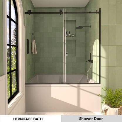 Oceanique 60 in. W x 60 in. H Sliding Semi-Frameless Tub Door in Matte Black Finish with Clear Glass