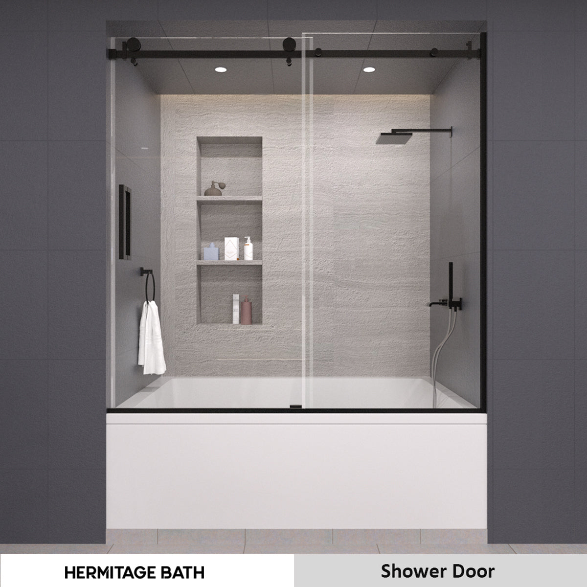 Oceanique 60 in. W x 60 in. H Sliding Semi-Frameless Tub Door in Matte Black Finish with Clear Glass