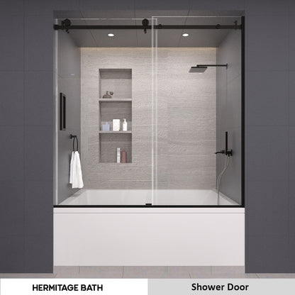 Eletta 60 in. W x 60 in. H Sliding Semi-Frameless Tub Door in Matte Black Finish with Clear Glass HB7151D-6060MB-12_6296ceb0-4f51-4f15-8a41-5b237c55bf14