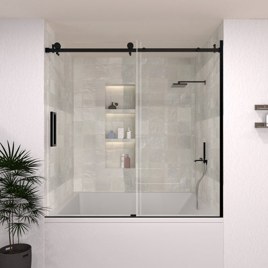 Oceanique 60 in. W x 60 in. H Sliding Semi-Frameless Tub Door with Clear Glass Matte Black HB7151D-6060MB-1_34f38b14-ad25-49cf-81ee-4981ac04bc79