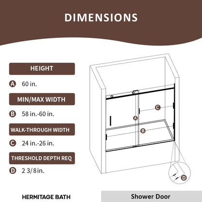Oceanique 60 in. W x 60 in. H Sliding Semi-Frameless Tub Door in Matte Black Finish with Clear Glass