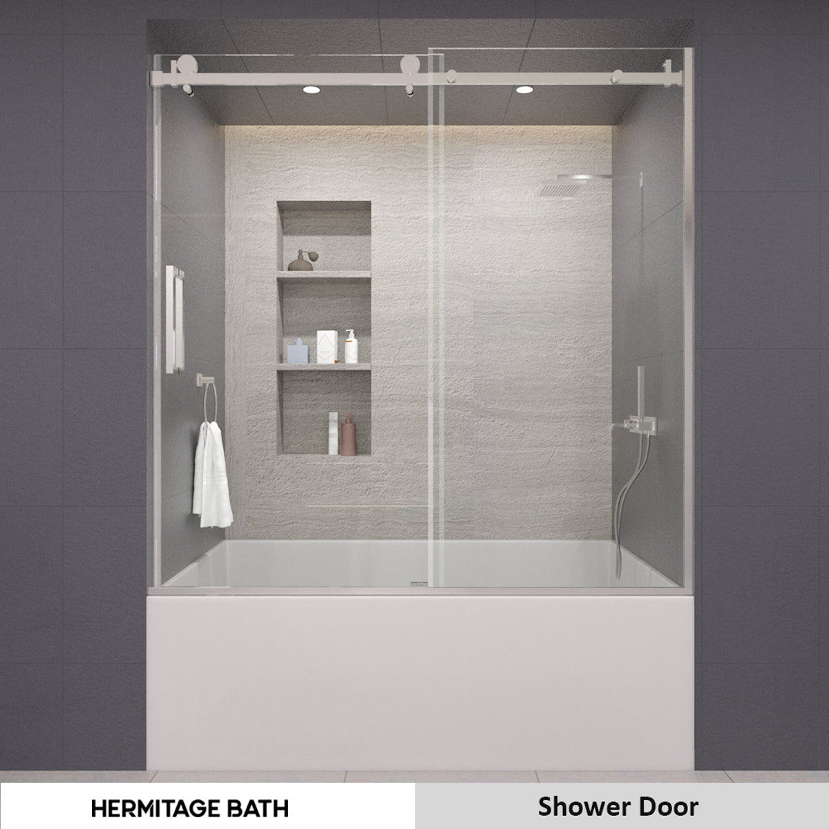 Eletta 60 in. W x 60 in. H Sliding Semi-Frameless Tub Door in Matte Black Finish with Clear Glass HB7151D-6060SV-12_b30c349f-c5ec-4ef3-b34d-edc6b658d563