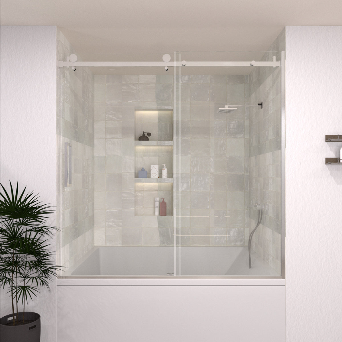 Eletta 60 in. W x 60 in. H Sliding Semi-Frameless Tub Door in Matte Black Finish with Clear Glass Chrome HB7151D-6060SV-1_084b323a-b8f2-487c-b1a1-02e54a1c0d51