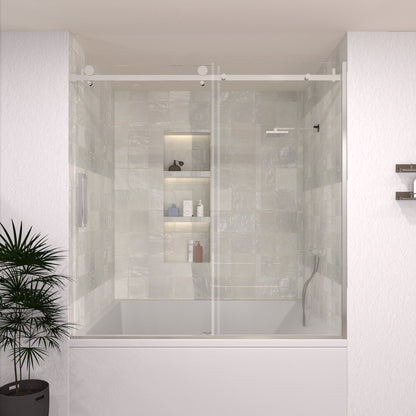 Eletta 60 in. W x 60 in. H Sliding Semi-Frameless Tub Door in Matte Black Finish with Clear Glass Chrome HB7151D-6060SV-1_084b323a-b8f2-487c-b1a1-02e54a1c0d51