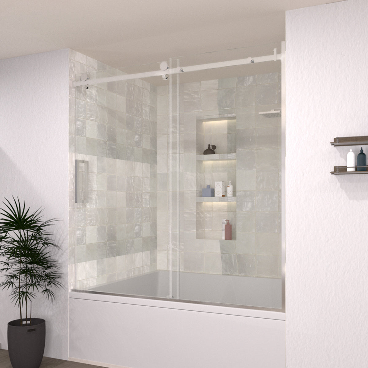 Oceanique 60 in. W x 60 in. H Sliding Semi-Frameless Tub Door with Clear Glass HB7151D-6060SV-2