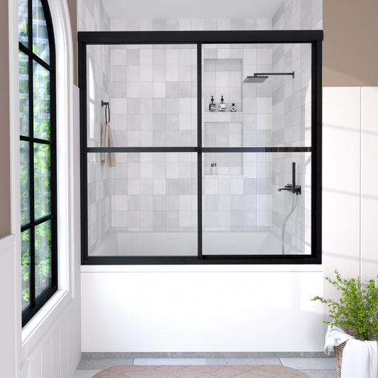 Zylo 59 in. W x 56 in. H Sliding Framed Tub Door with Clear Glass