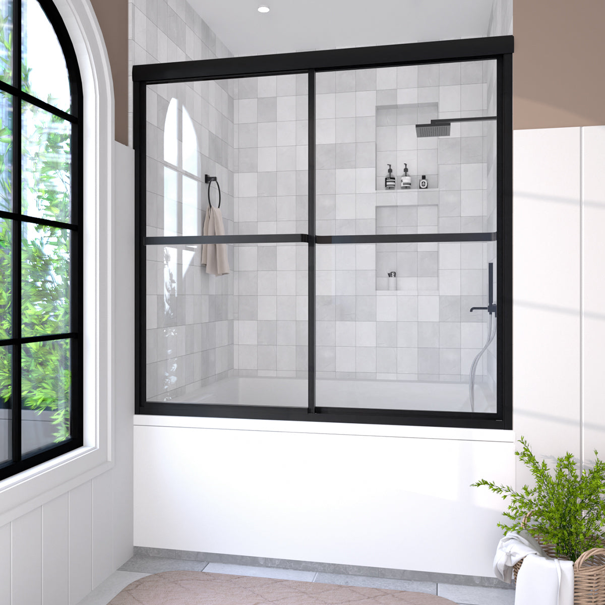 Zylo 59 in. W x 56 in. H Sliding Framed Tub Door with Clear Glass HB82-5659MB-2_b1fa7a5f-7222-4d9c-bd58-f2d704d35cfe