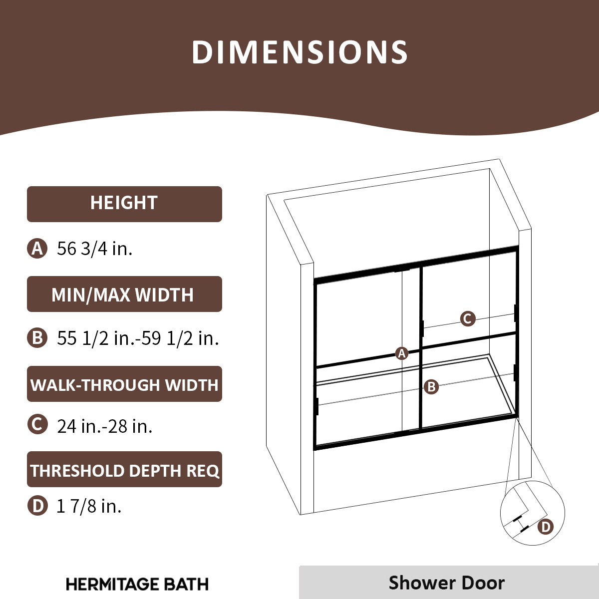 Vitra 59 in. W x 56 in. H Sliding Framed Tub Door in Chrome Finish with Clear Glass HB82-5659SV-3
