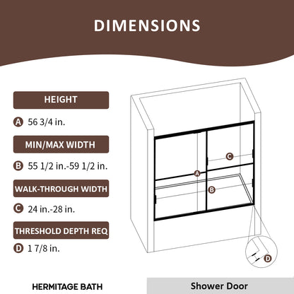 Vitra 59 in. W x 56 in. H Sliding Framed Tub Door in Chrome Finish with Clear Glass HB82-5659SV-3