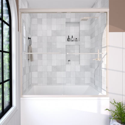 Nesso 60 in. W x 60 in. H Sliding Semi Frameless Tub Door in Chrome Finish with Clear Glass Brushed Nickel HB97-5660BN-1-1_c35deef4-d74e-4586-9f8f-006f2466552d