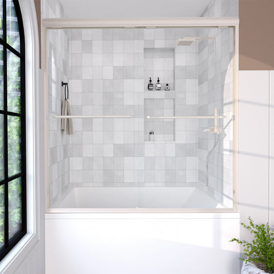 Nesso 60 in. W x 60 in. H Sliding Semi Frameless Tub Door in Chrome Finish with Clear Glass