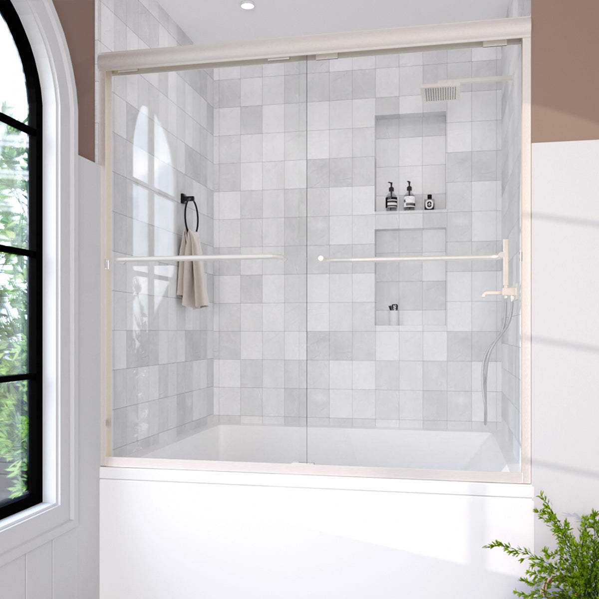 Nesso 60 in. W x 60 in. H Sliding Semi Frameless Tub Door in Chrome Finish with Clear Glass HB97-5660BN-2-2