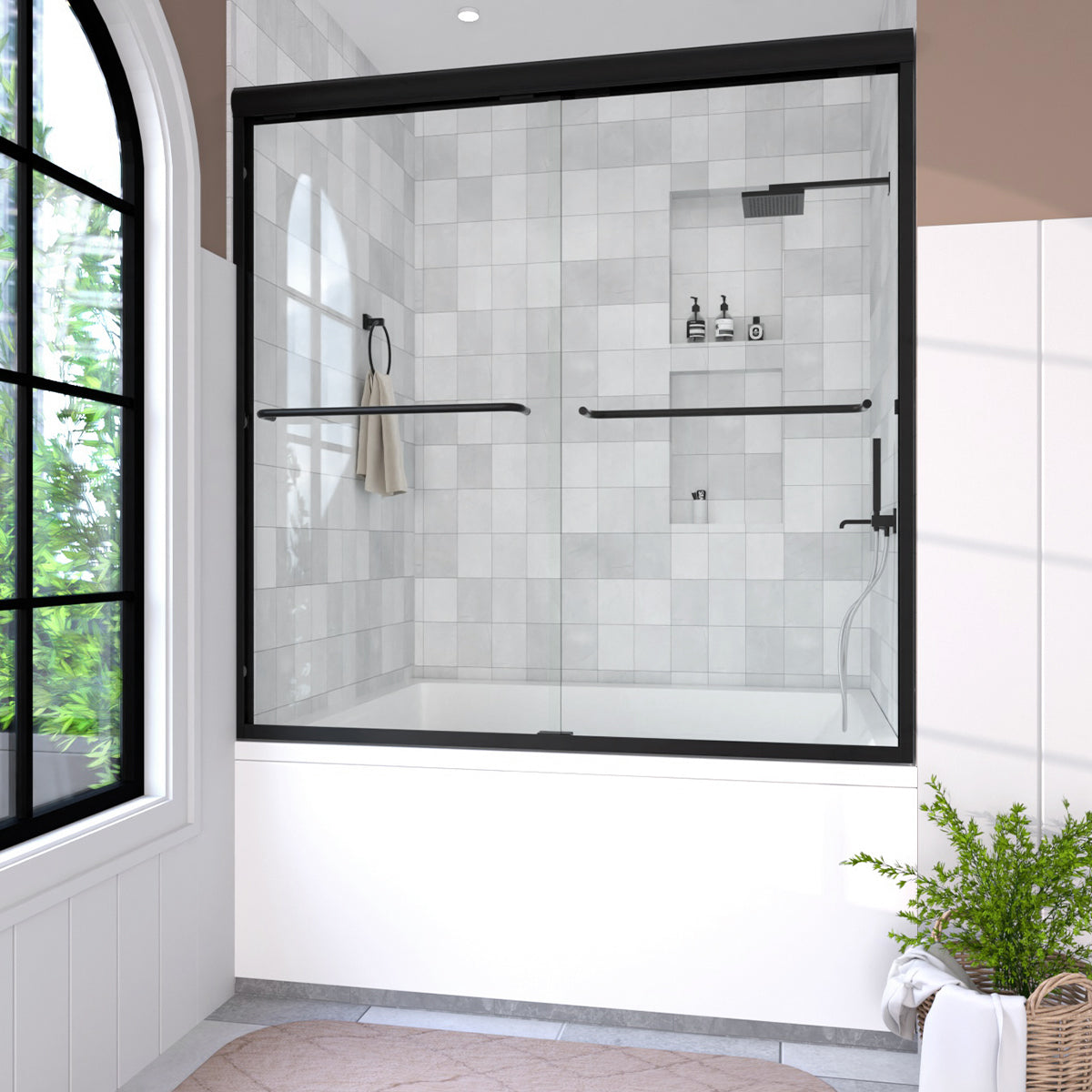 Nesso 60 in. W x 60 in. H Sliding Semi Frameless Tub Door in Chrome Finish with Clear Glass HB97-5660MB-2