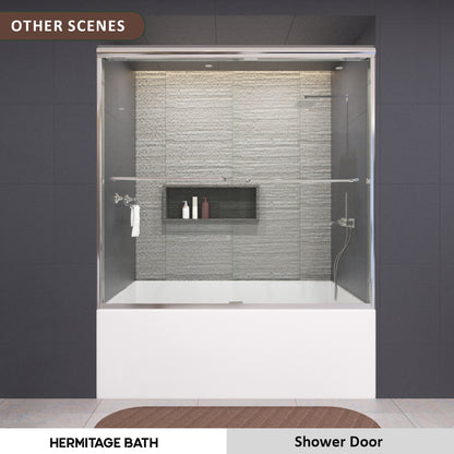 Nepti 60 in. W x 56 in. H Sliding Semi Frameless Tub Door with Clear Glass