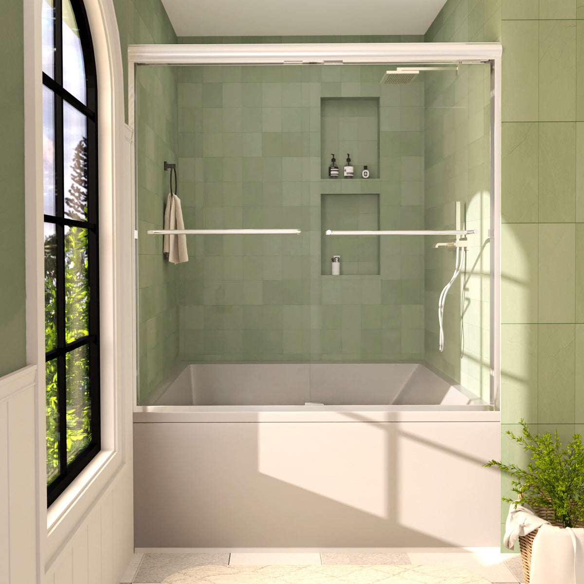 Nesso 60 in. W x 60 in. H Sliding Semi Frameless Tub Door in Chrome Finish with Clear Glass Chrome HB97-5660SV-1_49716fc3-2ff5-4101-8003-a5d905c797b4