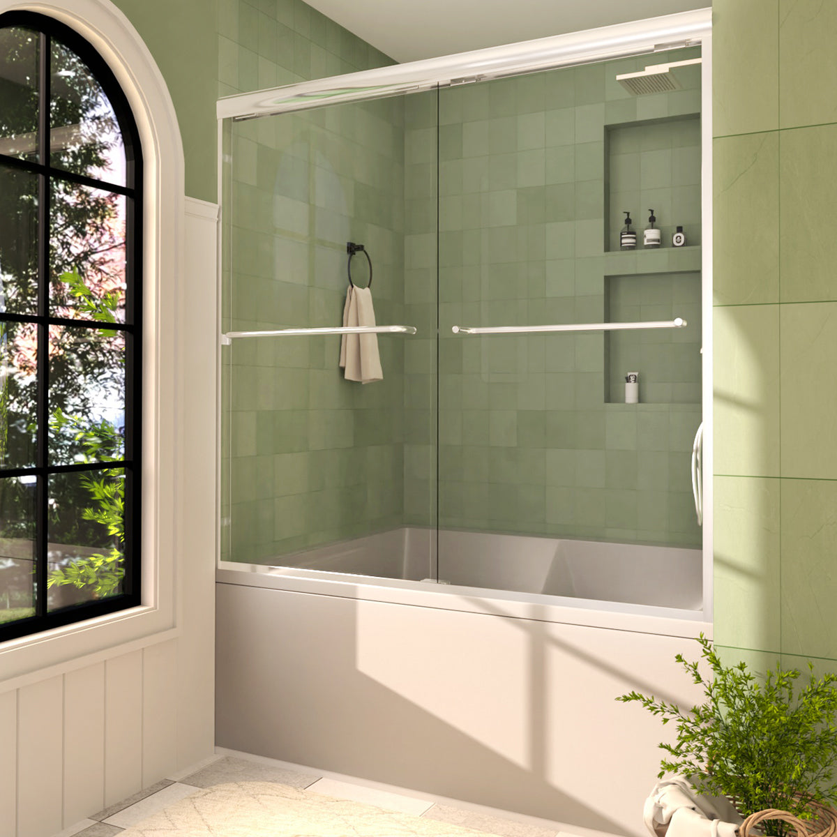 Nesso 60 in. W x 60 in. H Sliding Semi Frameless Tub Door in Chrome Finish with Clear Glass HB97-5660SV-2