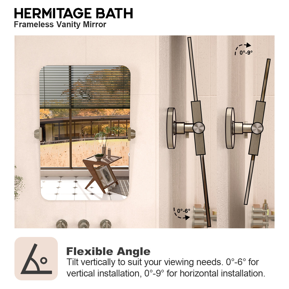 Edge 20 in. W x 30 in. H Rectangular Framed Adjustable Tilt Wall-Mounted Bathroom Vanity Mirror HBCL-2030BN-4