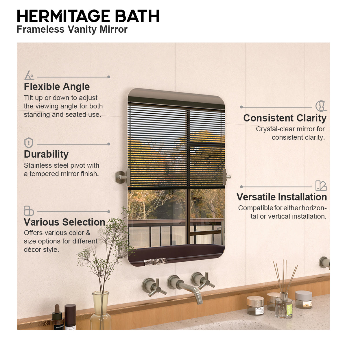 Edge 20 in. W x 30 in. H Rectangular Framed Adjustable Tilt Wall-Mounted Bathroom Vanity Mirror HBCL-2030BN-9