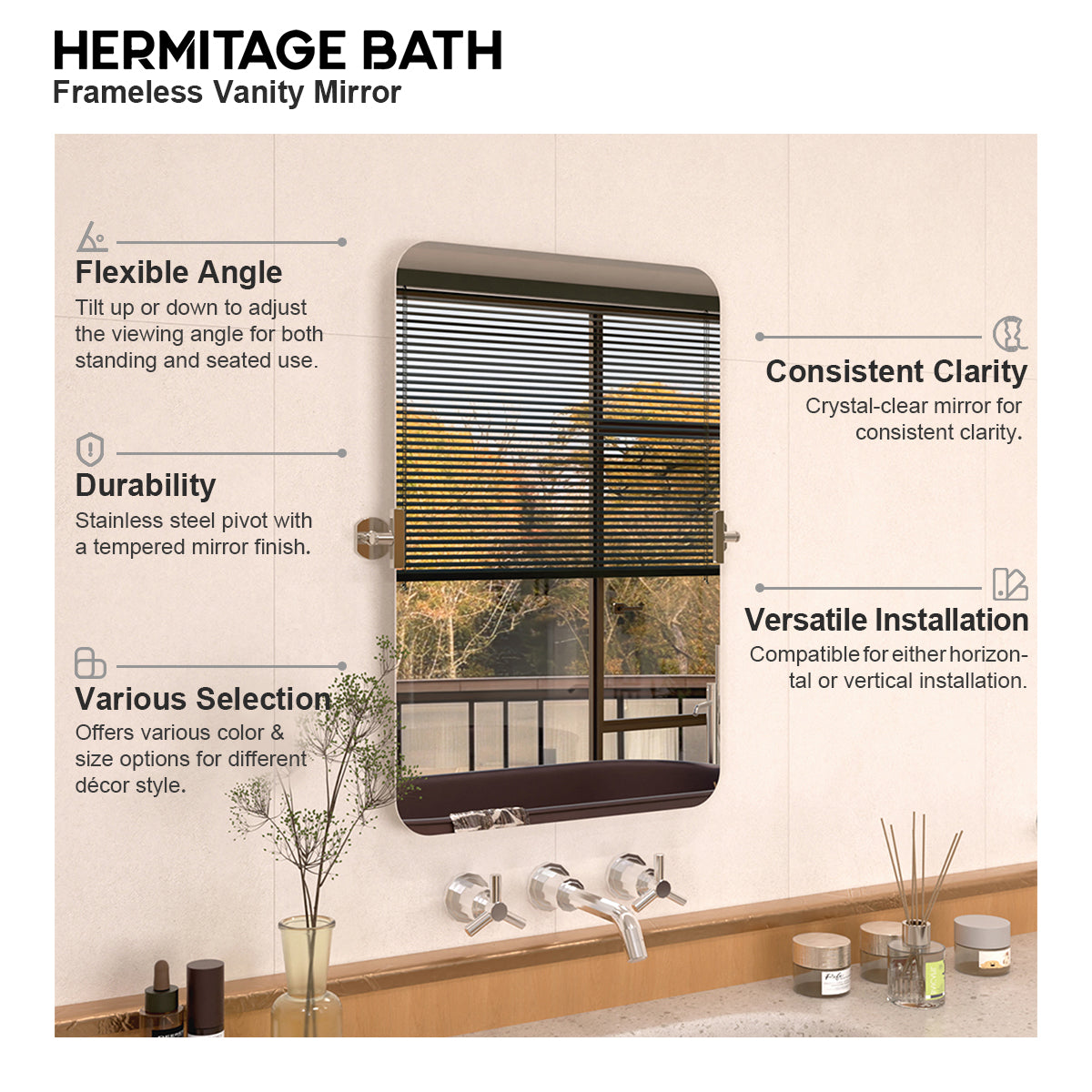 Edge 20 in. W x 30 in. H Rectangular Framed Adjustable Tilt Wall-Mounted Bathroom Vanity Mirror HBCL-2030CR-9