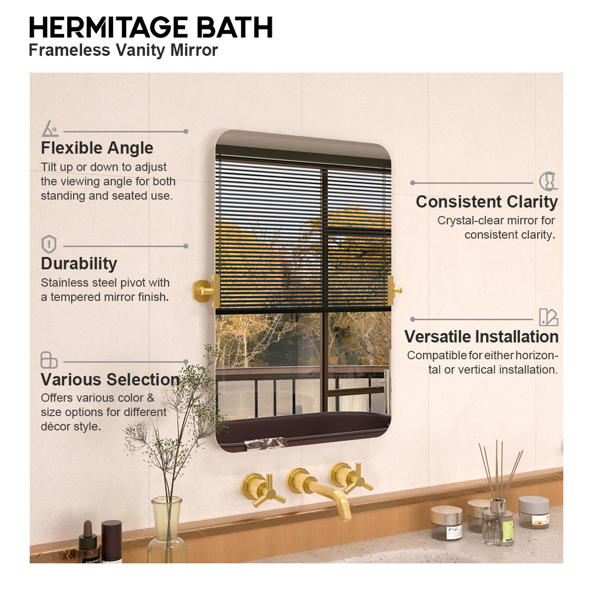 Edge 20 in. W x 30 in. H Rectangular Framed Adjustable Tilt Wall-Mounted Bathroom Vanity Mirror HBCL-2030GD-9_49c2af76-bee2-417e-aef9-d01cdc9633e8
